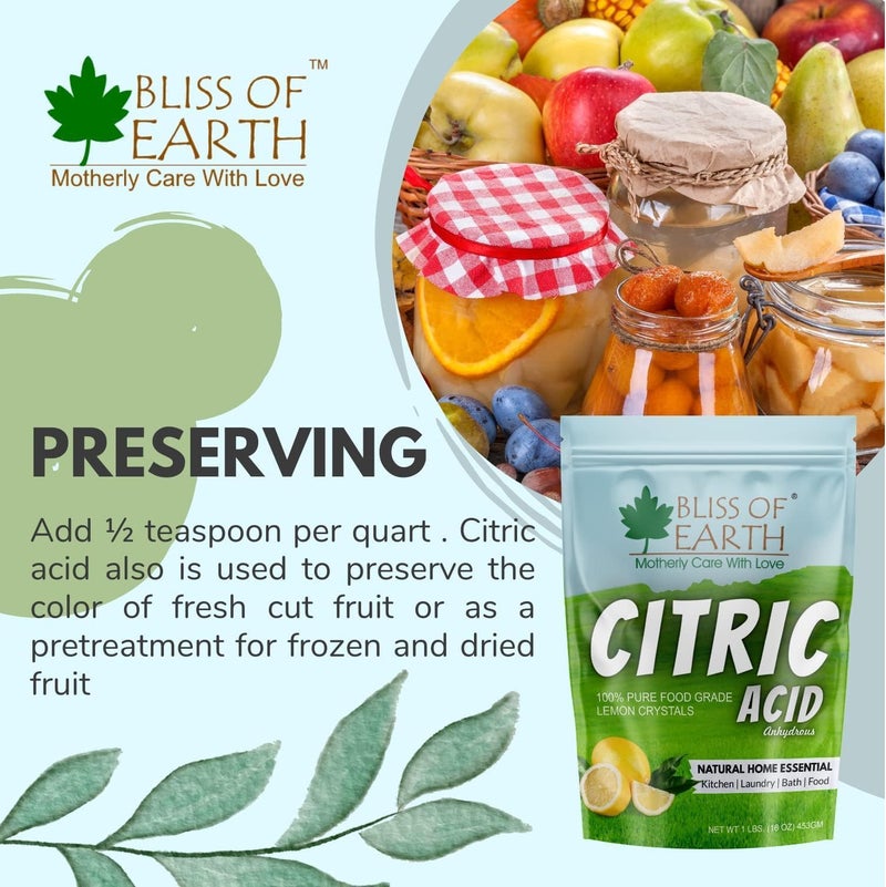 Bliss of Earth Citric Acid Powder 907g (Pack of 3) | Pure Fine Crystals Sour Salt for Cooking, Baking, Drinks & Candy | Powerful Limescale Remover, Descaler for Kettle, Cleaning, & DIY Bath Bombs - Image 4