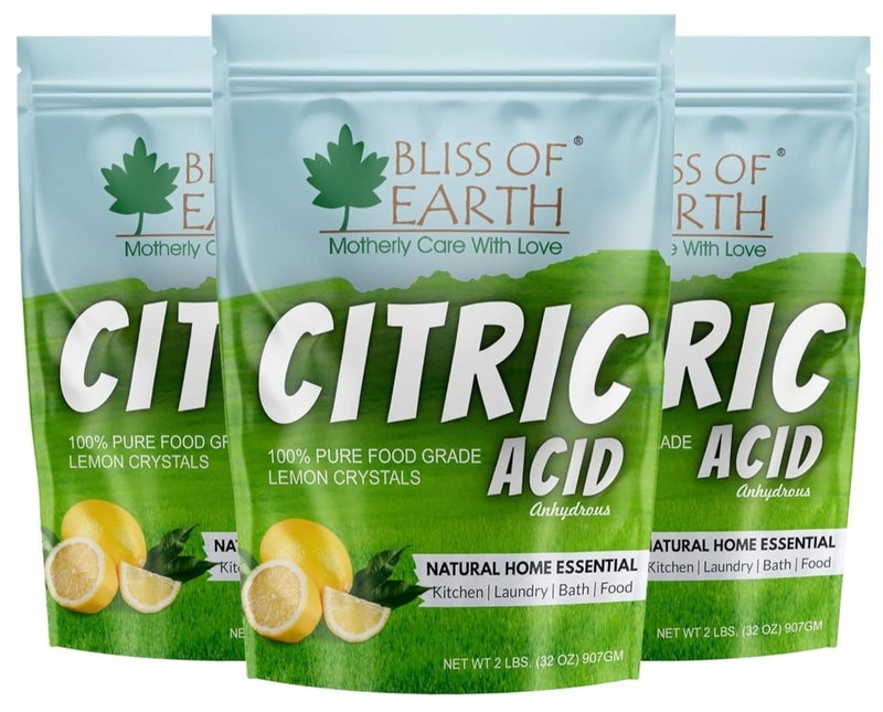 Bliss of Earth Citric Acid Powder 907g (Pack of 3) | Pure Fine Crystals Sour Salt for Cooking, Baking, Drinks & Candy | Powerful Limescale Remover, Descaler for Kettle, Cleaning, & DIY Bath Bombs - Image 1