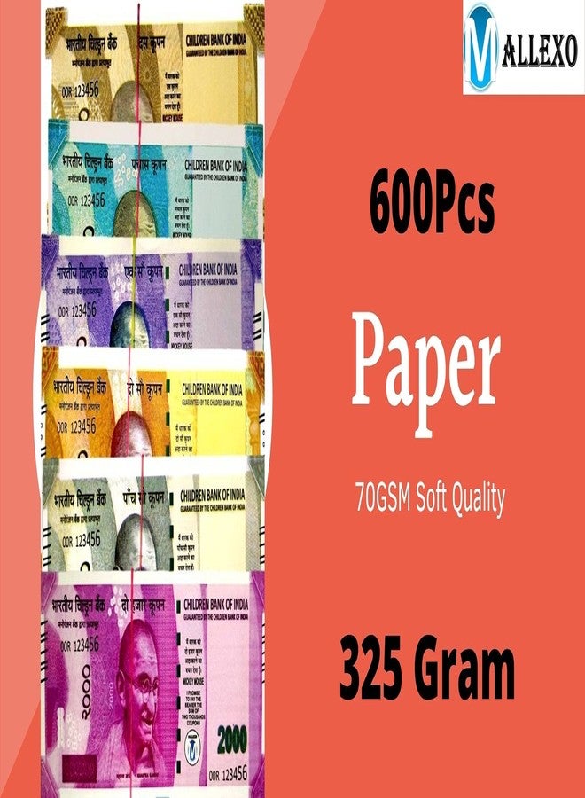 Mallexo Dummy Currency Notes For Kids - Learn Trading, Counting, Accounting Skills - 600Pcs, 6 Designs, Fake Money Toys Set - Nakli Note Ki Gaddi - Educational Toys for 3-4-5 Years, Multicolor - Image 2