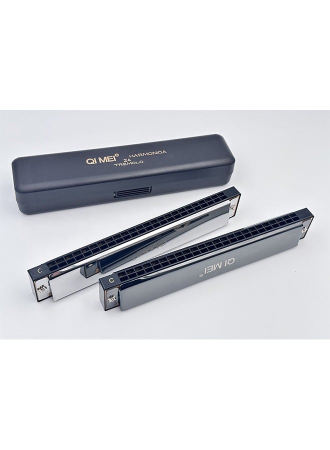QIMEI 24 Hole Professional Harmonica, Key of C Tremolo Harmonica for Beginners Adults Kids, Easy to Play Instrument, Silver - Image 4