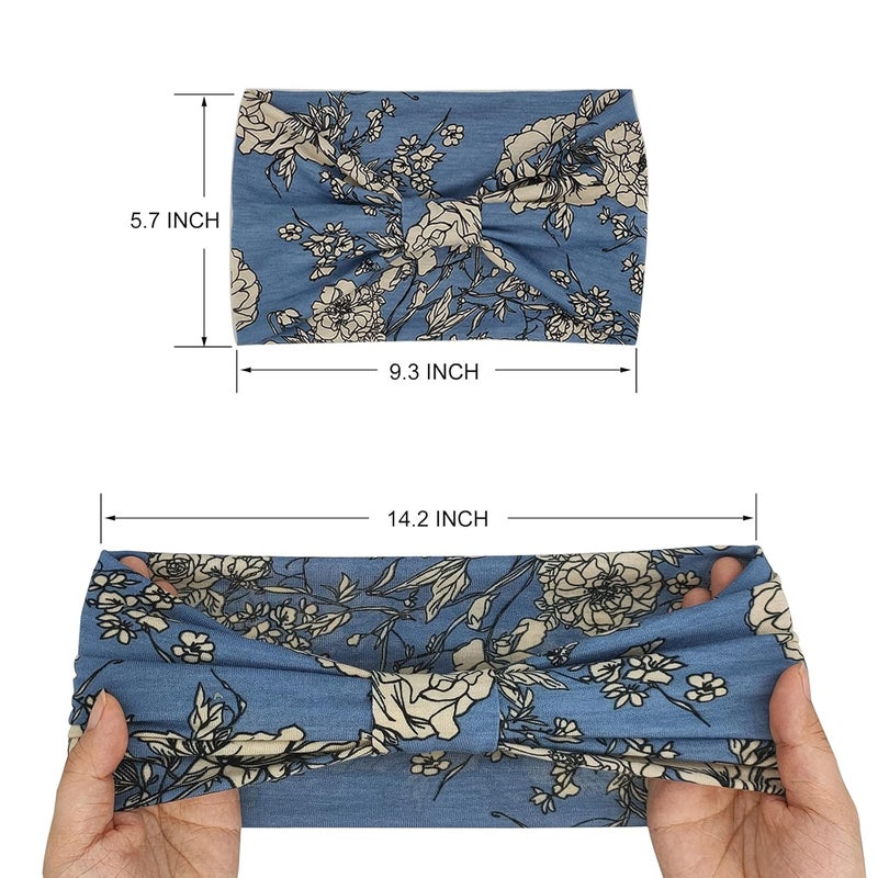 YONUF Wide Boho Headbands for Women Fashion Knotted Headband Yoga Workout Hair Accessories African Head Wrap 4 Pack - Image 3