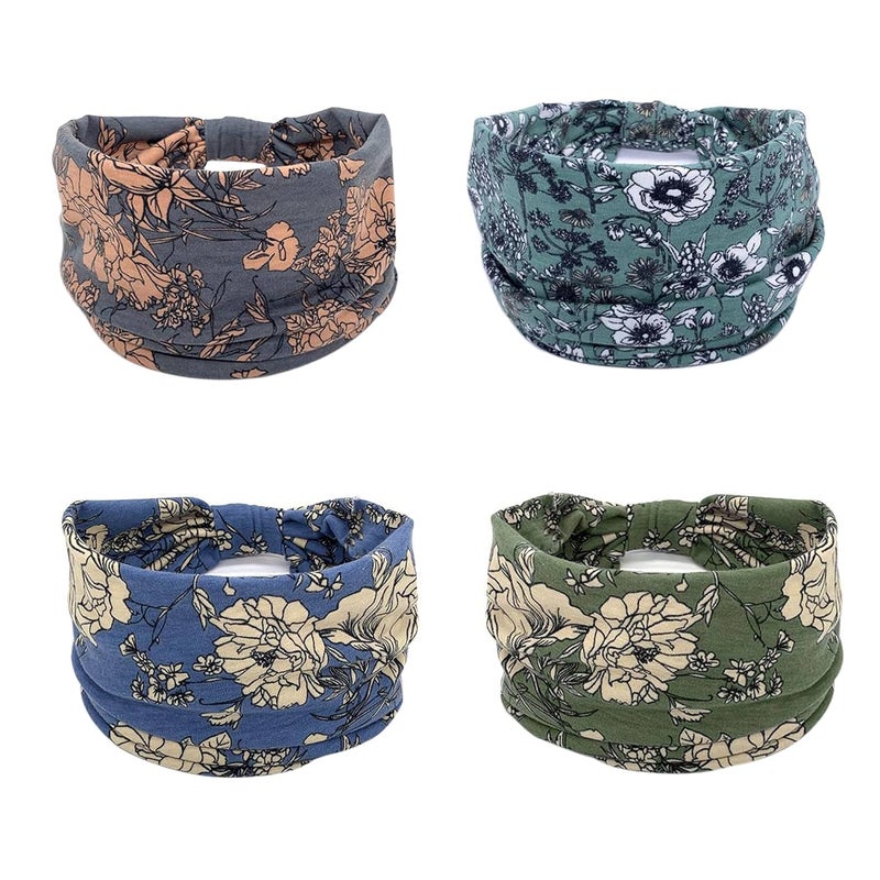 YONUF Wide Boho Headbands for Women Fashion Knotted Headband Yoga Workout Hair Accessories African Head Wrap 4 Pack - Image 2