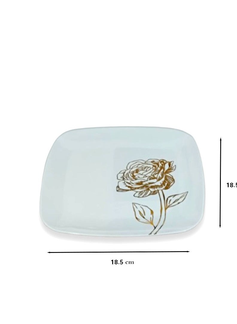 BEST PACK White Square Plastic Plates with gold rose pattern 6 Plates per Pack Single Use  - Image 2