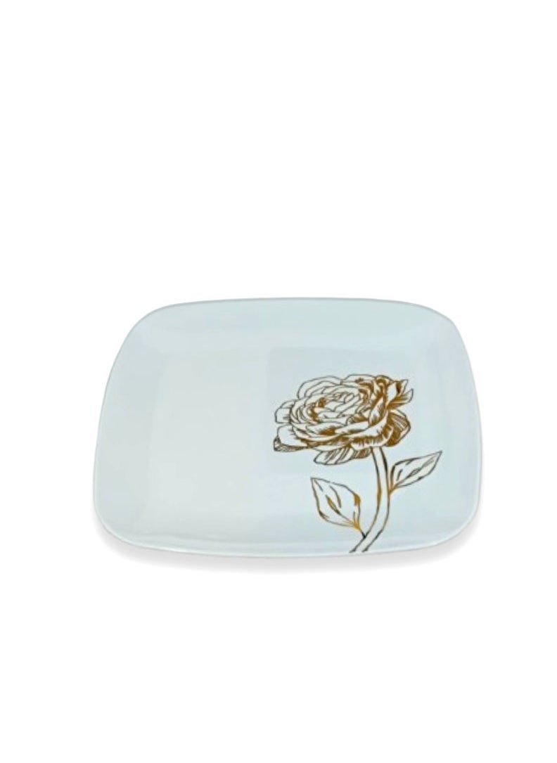 BEST PACK White Square Plastic Plates with gold rose pattern 6 Plates per Pack Single Use  - Image 1