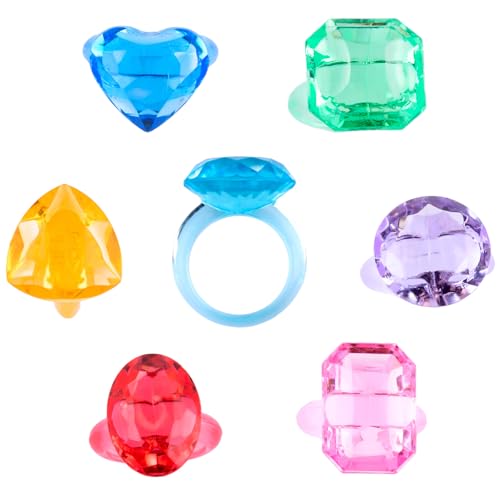 Niceup 150pcs Kids Plastic Gem Rings Bulk Toys Princess Party Favor Cupcake Topper Pinata Fillers Parade Throws Bulk Carnival Prizes Acrylic Gemstones Fake Jewel Treasure Toys Goodie Bag Fillers - Image 1