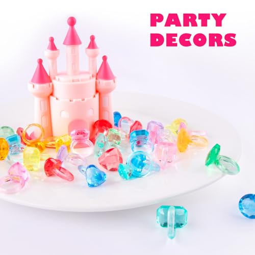 Niceup 150pcs Kids Plastic Gem Rings Bulk Toys Princess Party Favor Cupcake Topper Pinata Fillers Parade Throws Bulk Carnival Prizes Acrylic Gemstones Fake Jewel Treasure Toys Goodie Bag Fillers - Image 5