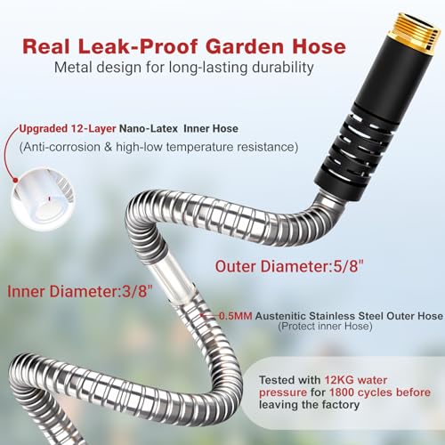 Lefree 125ft Stainless Steel Garden Hose - No-Kink Leak-Proof Crush Resistant, Dog Chew Proof with Upgraded Protective Rubber Sleeve, 10-Function Nozzle for Large Yard, Gardening, RV, Pet Bath - Image 4