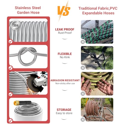 Lefree 125ft Stainless Steel Garden Hose - No-Kink Leak-Proof Crush Resistant, Dog Chew Proof with Upgraded Protective Rubber Sleeve, 10-Function Nozzle for Large Yard, Gardening, RV, Pet Bath - Image 5