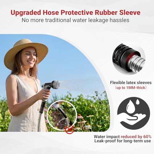 Lefree 125ft Stainless Steel Garden Hose - No-Kink Leak-Proof Crush Resistant, Dog Chew Proof with Upgraded Protective Rubber Sleeve, 10-Function Nozzle for Large Yard, Gardening, RV, Pet Bath - Image 3