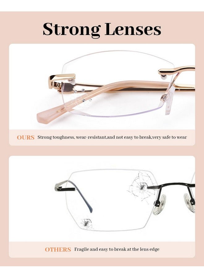 LUFF Rimless Reading Glasses For Womenstylish Blue Light Blocking Computer Readersanti Eyestrain Frameless Lens Diamond - Image 4