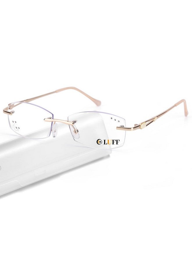 LUFF Rimless Reading Glasses For Womenstylish Blue Light Blocking Computer Readersanti Eyestrain Frameless Lens Diamond - Image 1