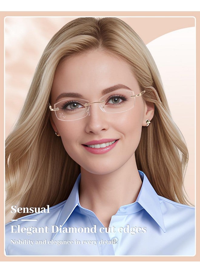 LUFF Rimless Reading Glasses For Womenstylish Blue Light Blocking Computer Readersanti Eyestrain Frameless Lens Diamond - Image 3
