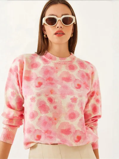 Bianco Lucci LUCCI Pattern Knit Sweater with Crew Neck