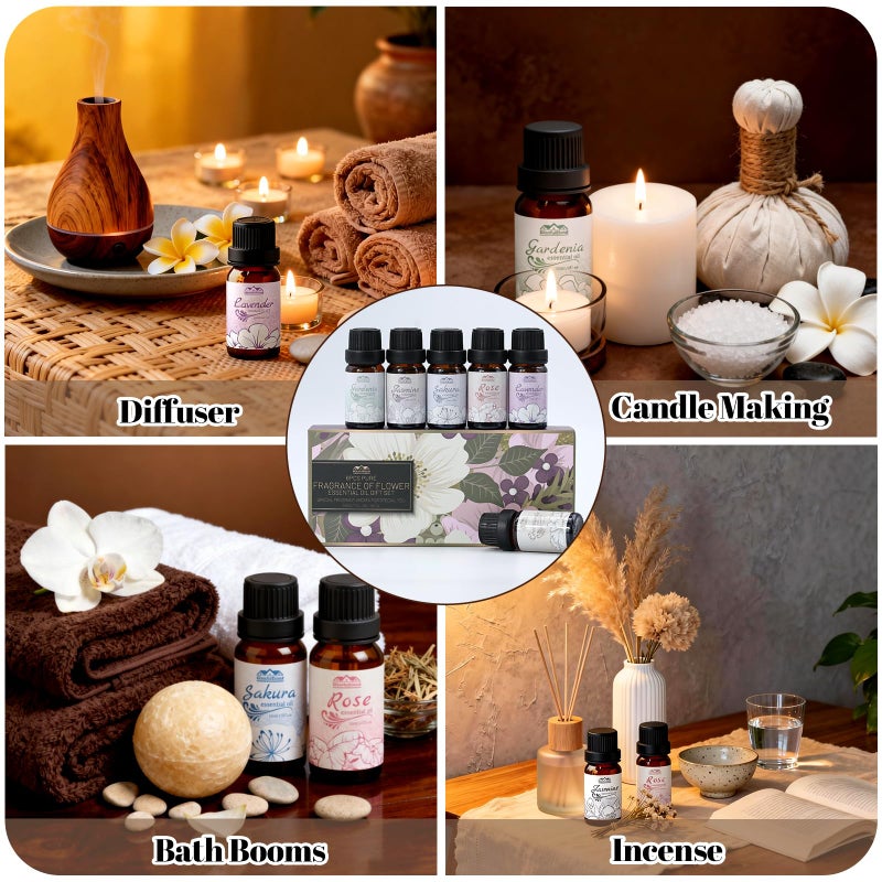 BlissfulBlend Essential Oils for Diffuser for Home and Hotel, Lavender, Jasmine, Rose, Chamomile, Sakura and Gardenia, Spring Premium Pure Flower Fragrance Essential Oil Set for Gifts-6Ã—10ML - Image 5