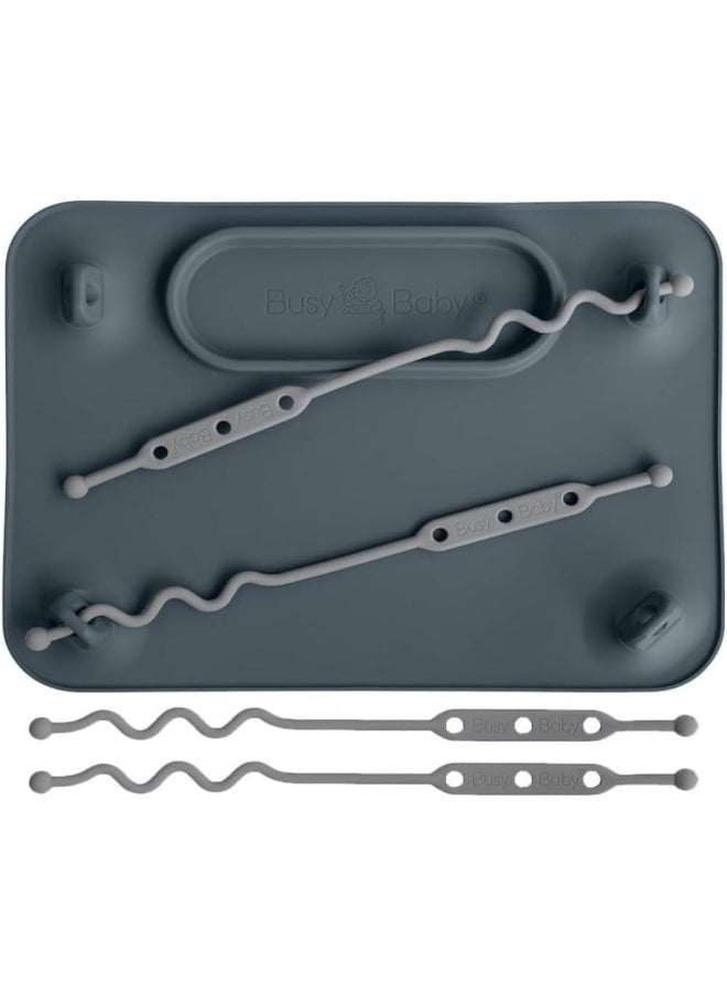 Busy Baby BUSY BABY MAT | Silicone Suction Placemat for Babies & Toddlers with 4 Adjustable Tethers to Attach Toys | Keep Toys Off The Floor, Dishwasher Safe, BPA Free | Includes Travel Sleeve (Pewter)  - Image 1