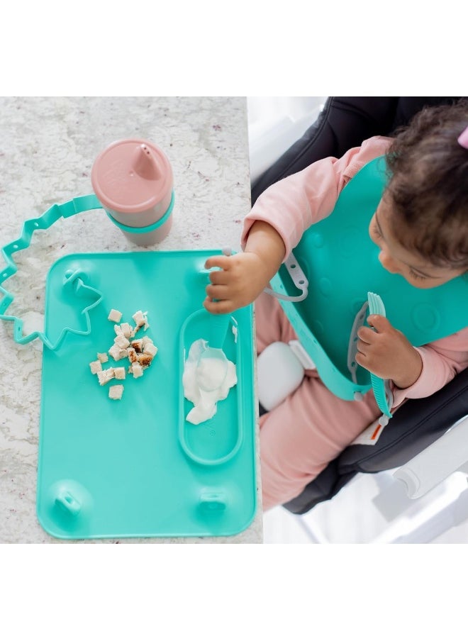 Busy Baby BUSY BABY MAT | Silicone Suction Placemat for Babies & Toddlers with 4 Adjustable Tethers to Attach Toys | Keep Toys Off The Floor, Dishwasher Safe, BPA Free | Includes Travel Sleeve (Pewter)  - Image 3