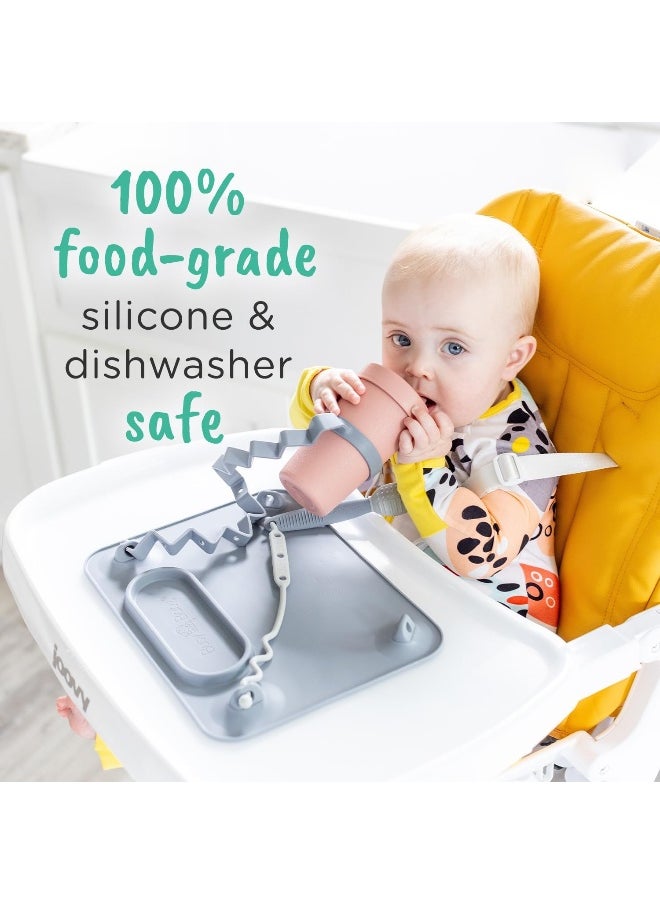 Busy Baby BUSY BABY MAT | Silicone Suction Placemat for Babies & Toddlers with 4 Adjustable Tethers to Attach Toys | Keep Toys Off The Floor, Dishwasher Safe, BPA Free | Includes Travel Sleeve (Pewter)  - Image 4