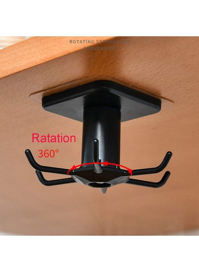 2pcs Under Cabinet Kitchen Utensil Hooks,360° Rotating Drilling Free Adhesive Utensils Hanging Rack for Tools/Towel/Knife (Black) - Image 4