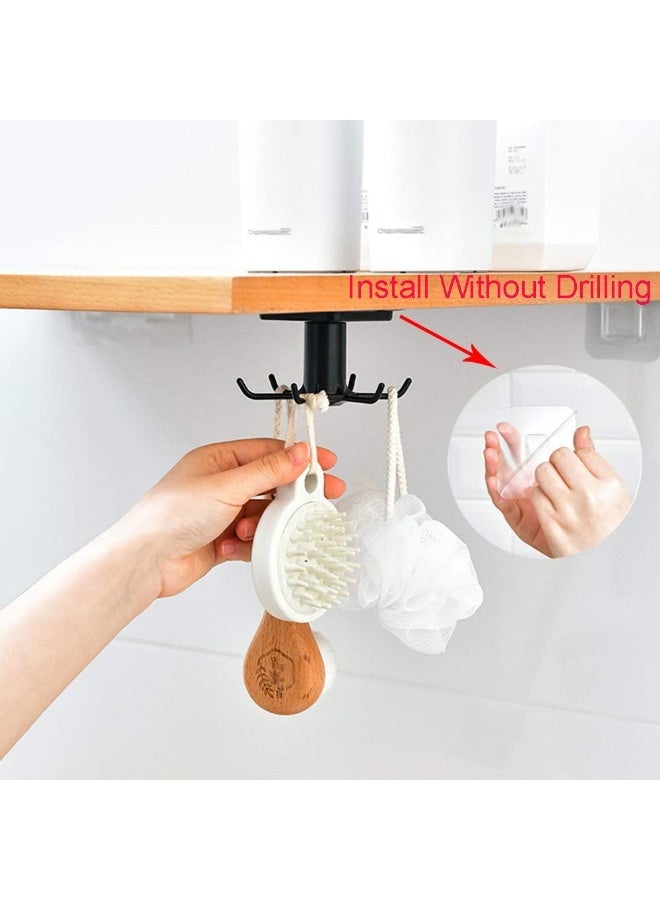 2pcs Under Cabinet Kitchen Utensil Hooks,360° Rotating Drilling Free Adhesive Utensils Hanging Rack for Tools/Towel/Knife (Black) - Image 3