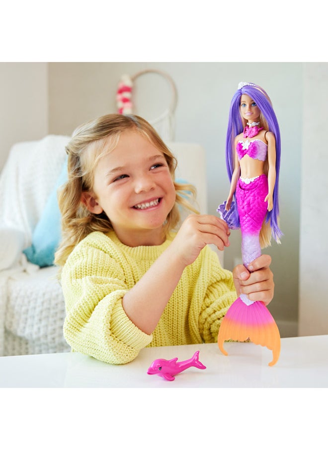Barbie - Mermaid Doll, “Malibu” With Pink Hair, Styling Accessories, Pet Dolphin And Water-Activated Color Change Feature - Image 1