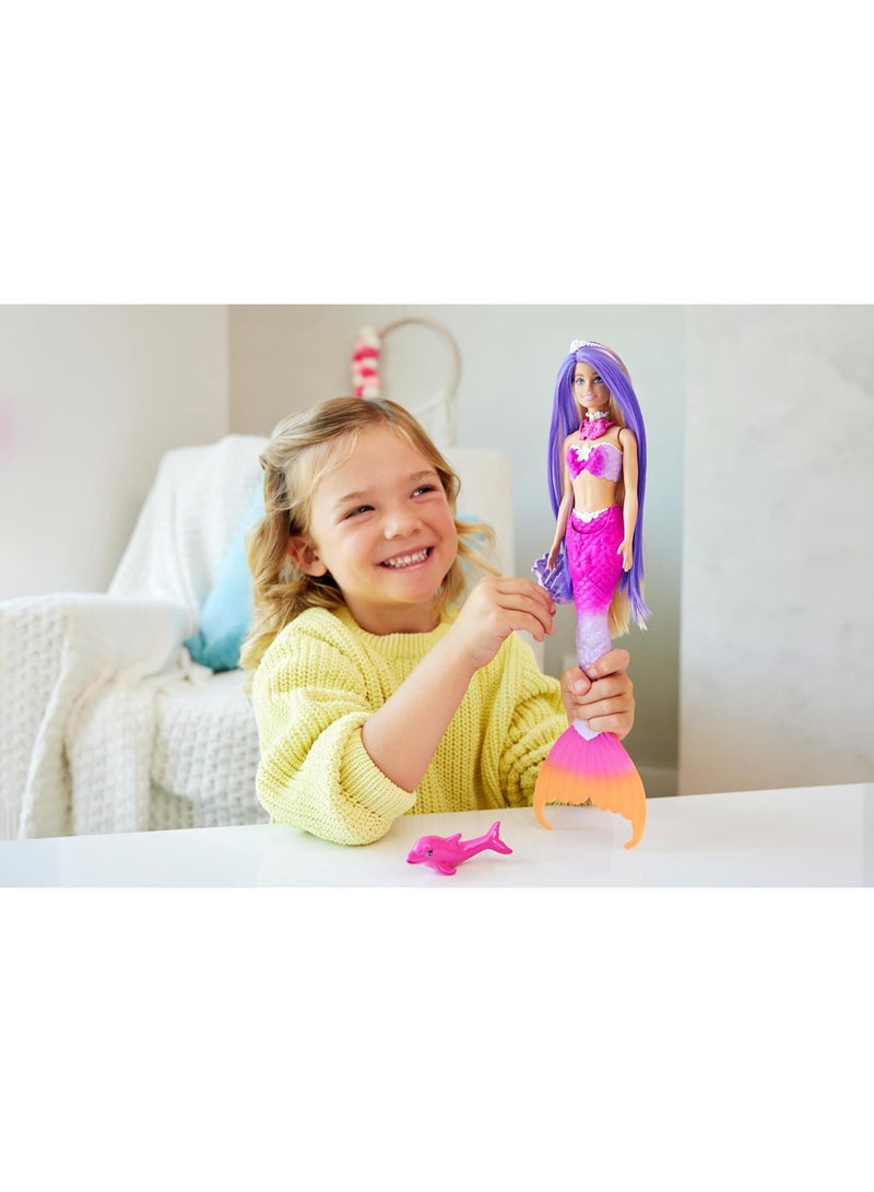 Barbie Mermaid Doll, “Malibu” With Pink Hair, Styling Accessories, Pet Dolphin And Water-Activated Color Change Feature - Image 2