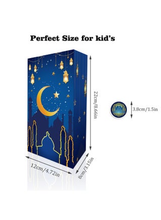 12 Pieces Eid Mubarak Party Favor Bags with 18 Pieces Stickers, Ramadan Treat Gift Paper Bags Eid Sweet Candy Gift Bags Ramadan for Muslim Islamic Party Decoration (Blue, Purple) - view 2