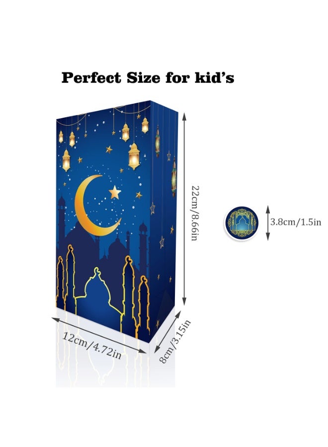 Chielor 12 Pieces Eid Mubarak Party Favor Bags with 18 Pieces Stickers, Ramadan Treat Gift Paper Bags Eid Sweet Candy Gift Bags Ramadan for Muslim Islamic Party Decoration (Blue, Purple) - Image 2