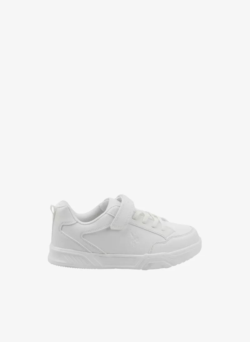 يو اس بولو اسن U.S. Polo Assn. Kids White School Sneakers | Lace-Up Shoes with Adjustable Hook & Loop Strap | Lightweight Non-Slip Casual Walking Shoes for Boys & Girls | Comfortable Everyday School Footwear