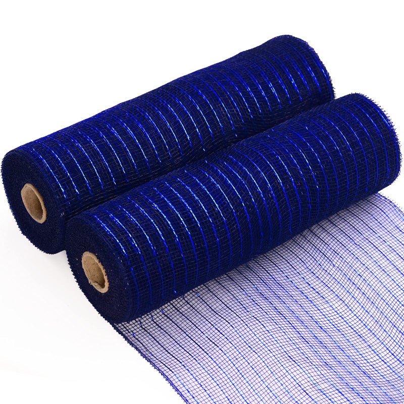 Koopi Deco Mesh 10 inch x 10 Yards Each Roll Set of 2 Navy Blue with Blue Metallic Foil Poly Mesh Ribbons for Wreaths Swags Craft Party and Decorating Supplies 2 Rolls