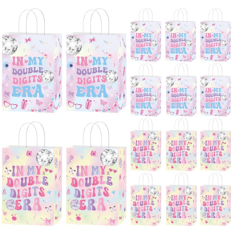EoBeCy 16 Pcs 10th Bithday Party Favor Bags, Iridescent In My Double Digits Era Goodie Treat Candy Gift Bags with Handles for Girls 10 Year Old Birthday Party Supplies Decorations - Image 1