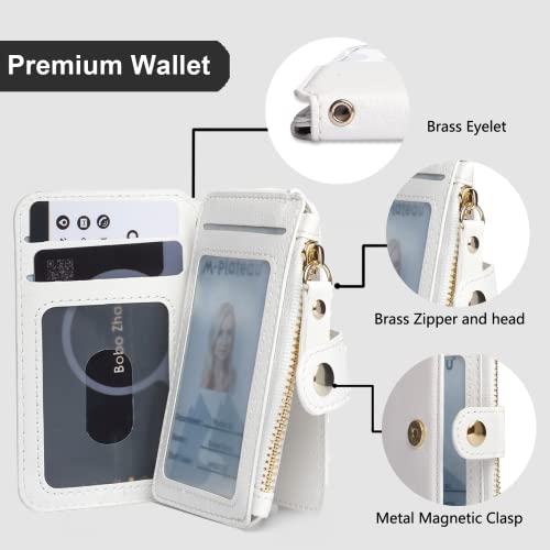M-Plateau Phone Wallet Stick on, PU Leather Card Holder with Zipper Pocket Compatible with iPhone Case (White) - Image 5