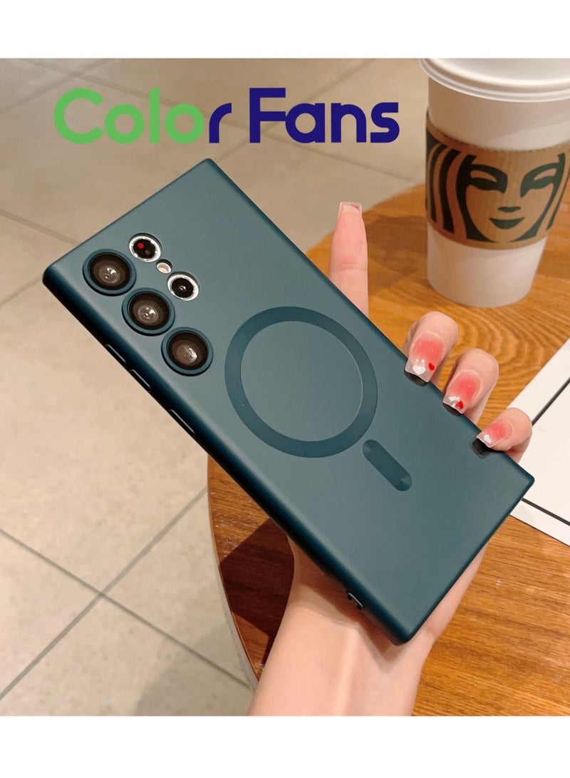 نيبمينينت Magsafe Samsung Galaxy S22 Ultra Mobile Phone Case Magnetic Absorption Wireless Charging with Lens Film Soft Cover Green - Image 1