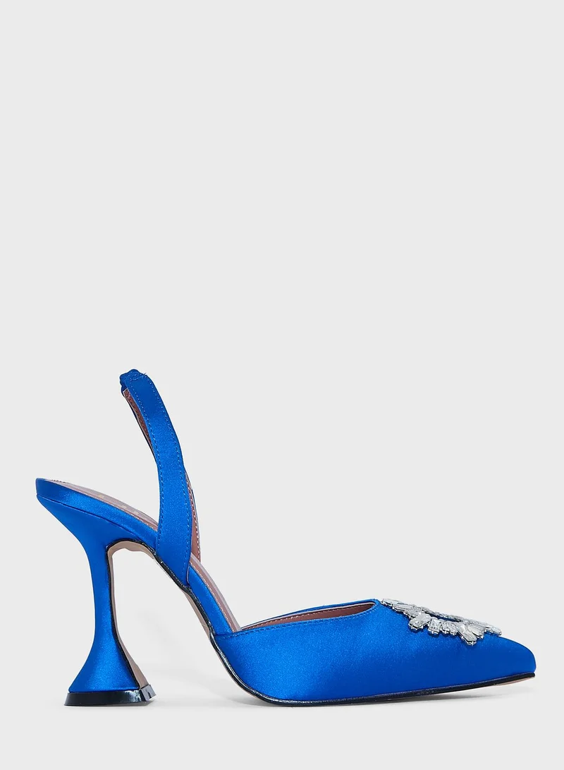 Ella Limited Edition Mirror Brooch Satin Slingback Pointed Pump