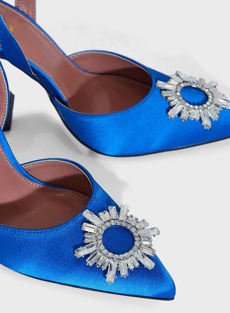 Ella Limited Edition Mirror Brooch Satin Slingback Pointed Pump