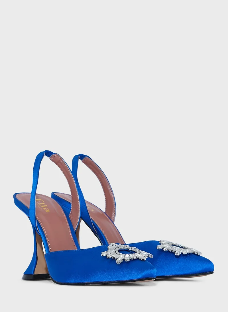 Ella Limited Edition Mirror Brooch Satin Slingback Pointed Pump