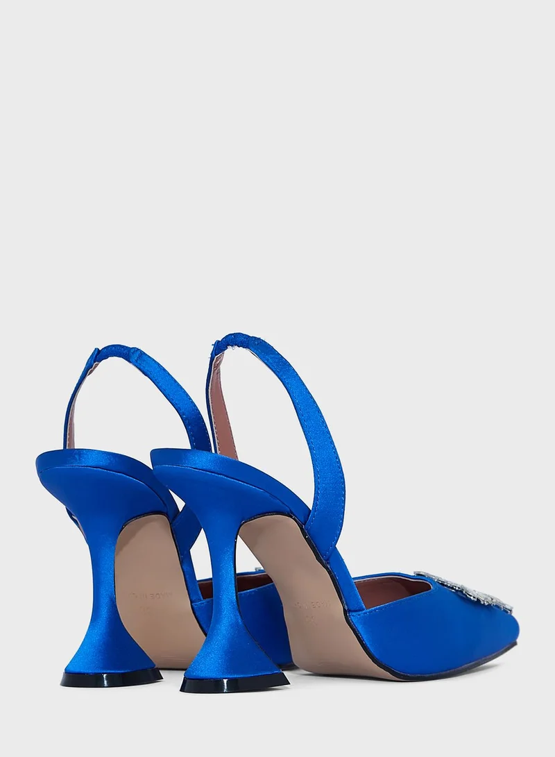 Ella Limited Edition Mirror Brooch Satin Slingback Pointed Pump