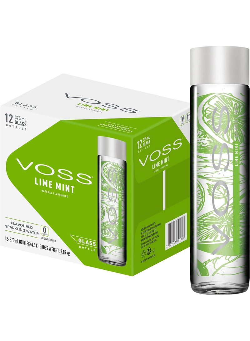 Voss Lime Mint Flavoured Sparkling Water, Pack of 12 x 375ml VOSS Original Glass Bottles, Zero Calories, No Sugar, Naturally Sourced - Image 1