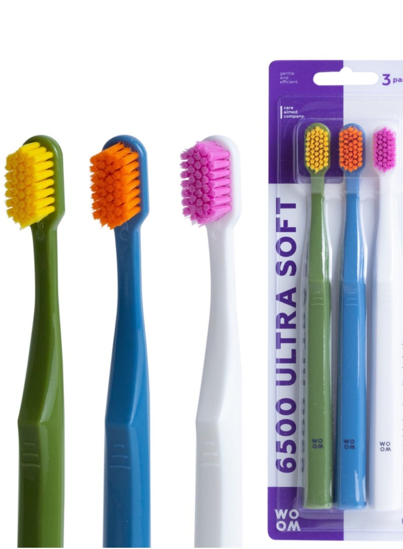 Woom Toothbrush WOOM 6500 Ultra Soft for Sensitive Teeth and Gums, 3 pack - Image 1