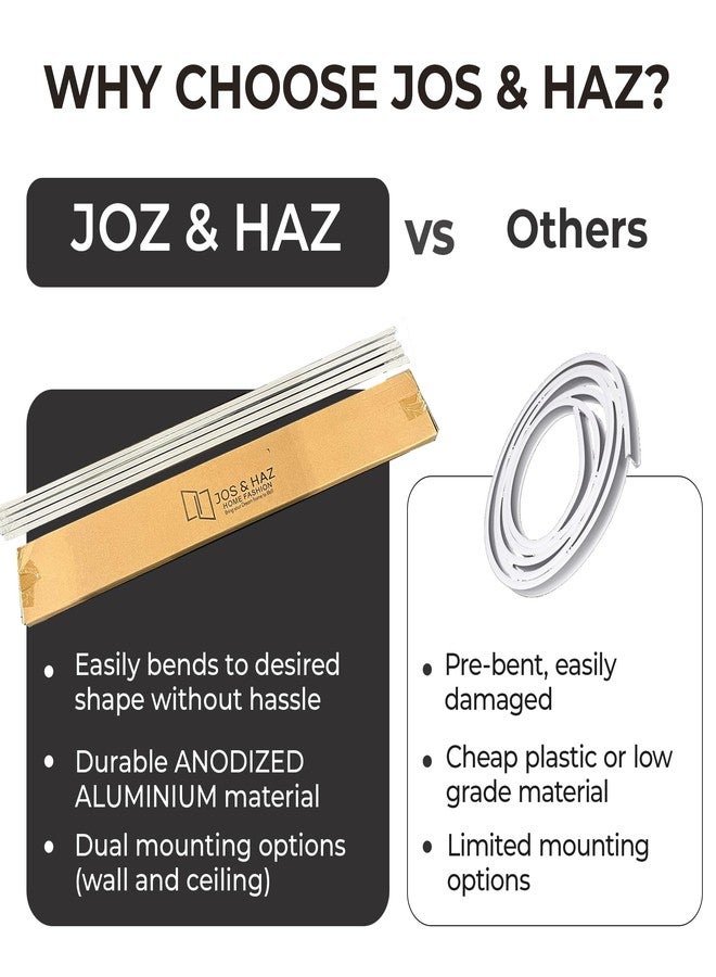 Jos & Haz سكة ستارة سقف مرنة من الألومنيوم - من 3 أقدام إلى 13.1 قدم / 4 أمتار، سكة تثبيت جدارية/سقفية قابلة للانحناء، نظام انزلاق سلس للنوافذ البارزة، والمركبات الترفيهية، وفواصل الغرف، والاستحمام - سهلة التركيب ومصممة حسب الطلب - Image 2