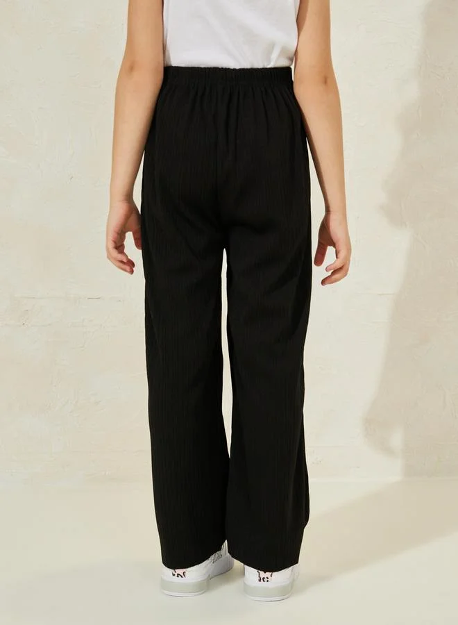 Styli Solid Wide Leg Pants with Drawstring