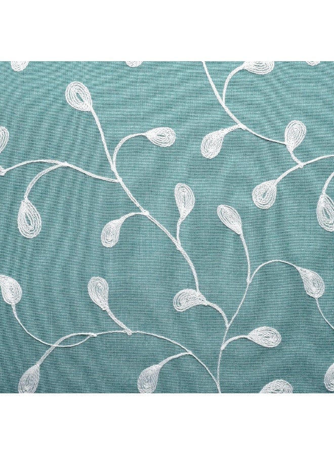 MIUCO Floral Embroidery Semi Sheers Curtain Faux Linen Grommet Window Curtains for Bedroom 52 x 95 Inch 2 Panels Teal - Image 5