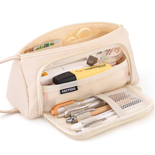 EASTHILL Pencil Case Large Capacity Pencil Pouch School Suppies Pen Case Stationery College Office Organizer for Girls AdultsCream - Image 1