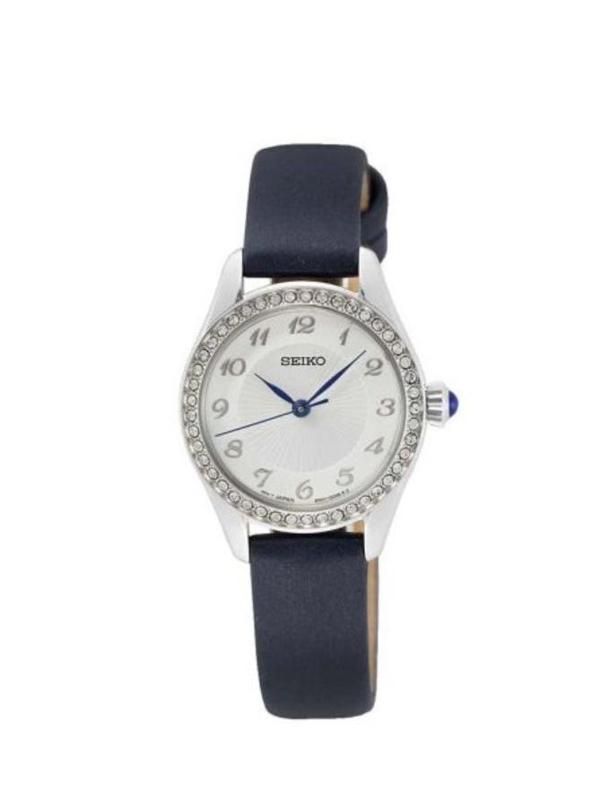 Seiko Ladies' Watch QUARTZ Black Leather Strap, White Dial SUR385P2 
