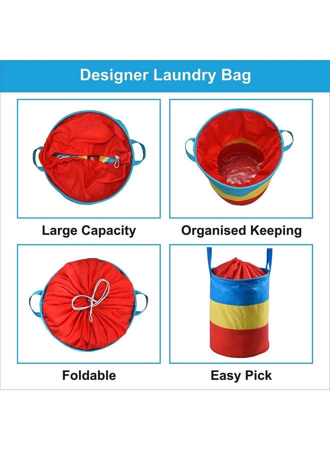 Kuber Industries Round Laundry Basket | Non-Woven Laundry with Dori | Clothes Hamper | Foldable Laundry Bag with Handle | Laundry Basket 45 Liter | Multicolor - Image 4