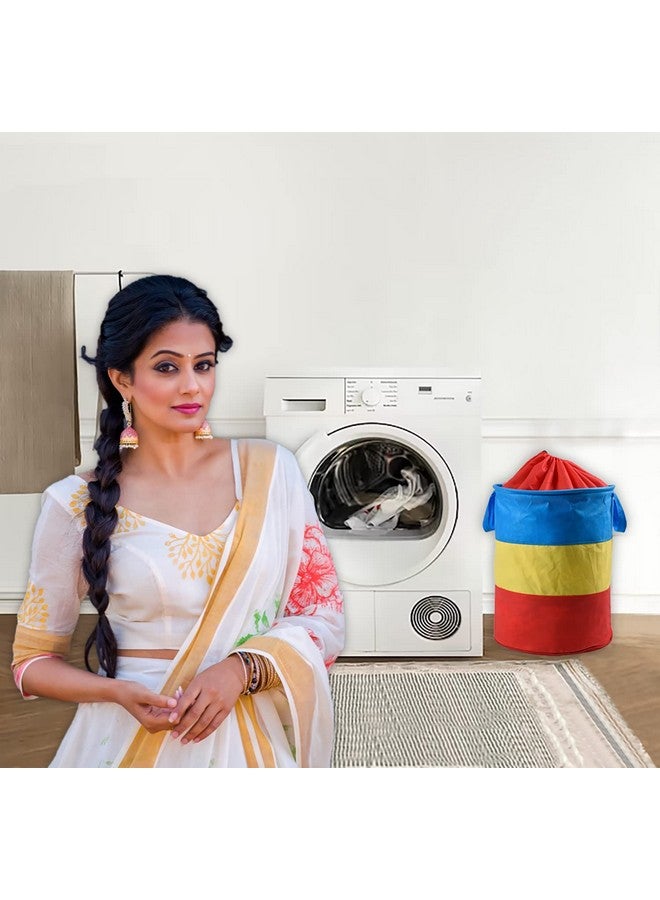 Kuber Industries Round Laundry Basket | Non-Woven Laundry with Dori | Clothes Hamper | Foldable Laundry Bag with Handle | Laundry Basket 45 Liter | Multicolor - Image 5