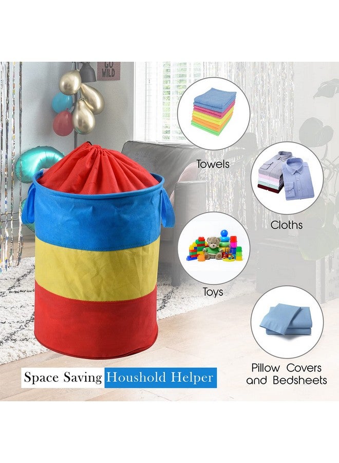 Kuber Industries Round Laundry Basket | Non-Woven Laundry with Dori | Clothes Hamper | Foldable Laundry Bag with Handle | Laundry Basket 45 Liter | Multicolor - Image 2