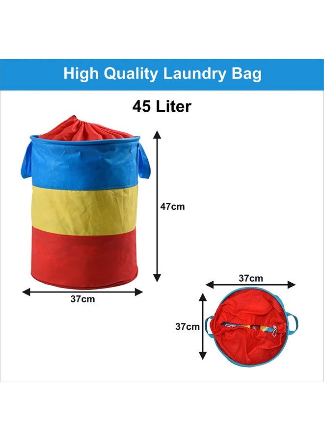 Kuber Industries Round Laundry Basket | Non-Woven Laundry with Dori | Clothes Hamper | Foldable Laundry Bag with Handle | Laundry Basket 45 Liter | Multicolor - Image 3