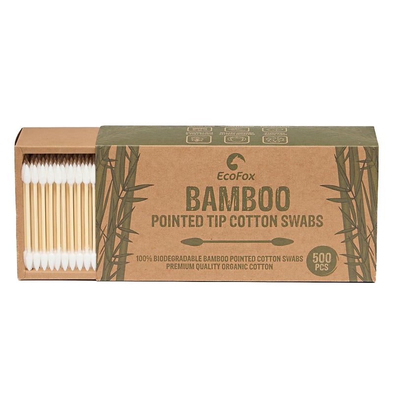 EcoFox Precision Tip Bamboo Cotton Swabs 500 Count | Eco-Friendly & Pure Cotton Buds | Double Tipped Sticks | 100% Plant-Based & Natural | Perfect for Nails & Makeup, Fine Cleaning, Arts & Crafts - Image 1