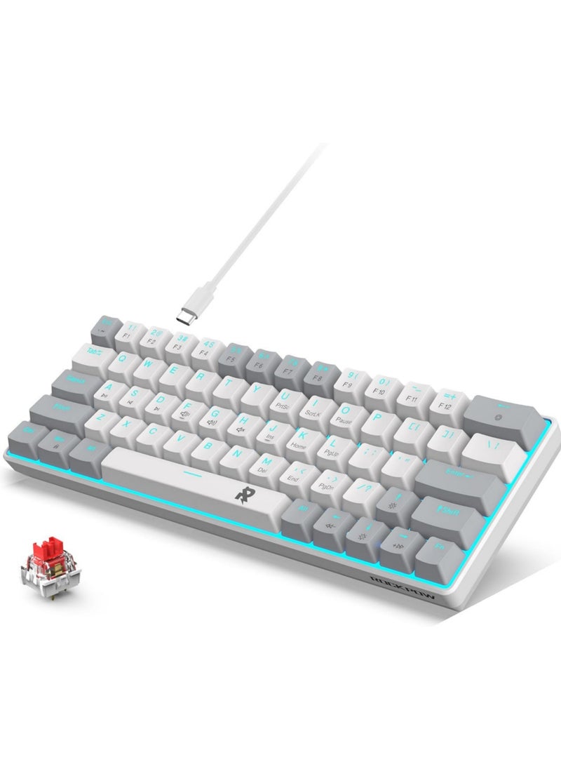 Rock Pow - ROCK POW 60% Wired Mechanical Gaming Keyboard 63 keys Ice Blue Backlit Ultra-Compact Mini Keyboard Mini Compact Keyboard for PC/Mac Gamer Typist Easy Carry on Trip Red Switch - Image 1