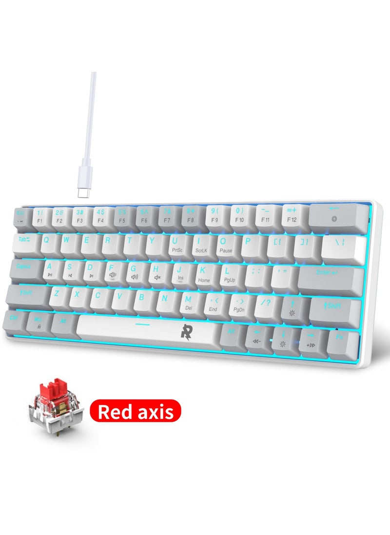 Rock Pow - ROCK POW 60% Wired Mechanical Gaming Keyboard 63 keys Ice Blue Backlit Ultra-Compact Mini Keyboard Mini Compact Keyboard for PC/Mac Gamer Typist Easy Carry on Trip Red Switch - Image 1
